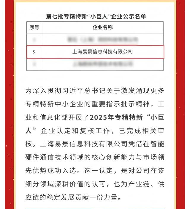 【企业动态】易景科技荣获国家专精特新 “小巨人” 企业称号